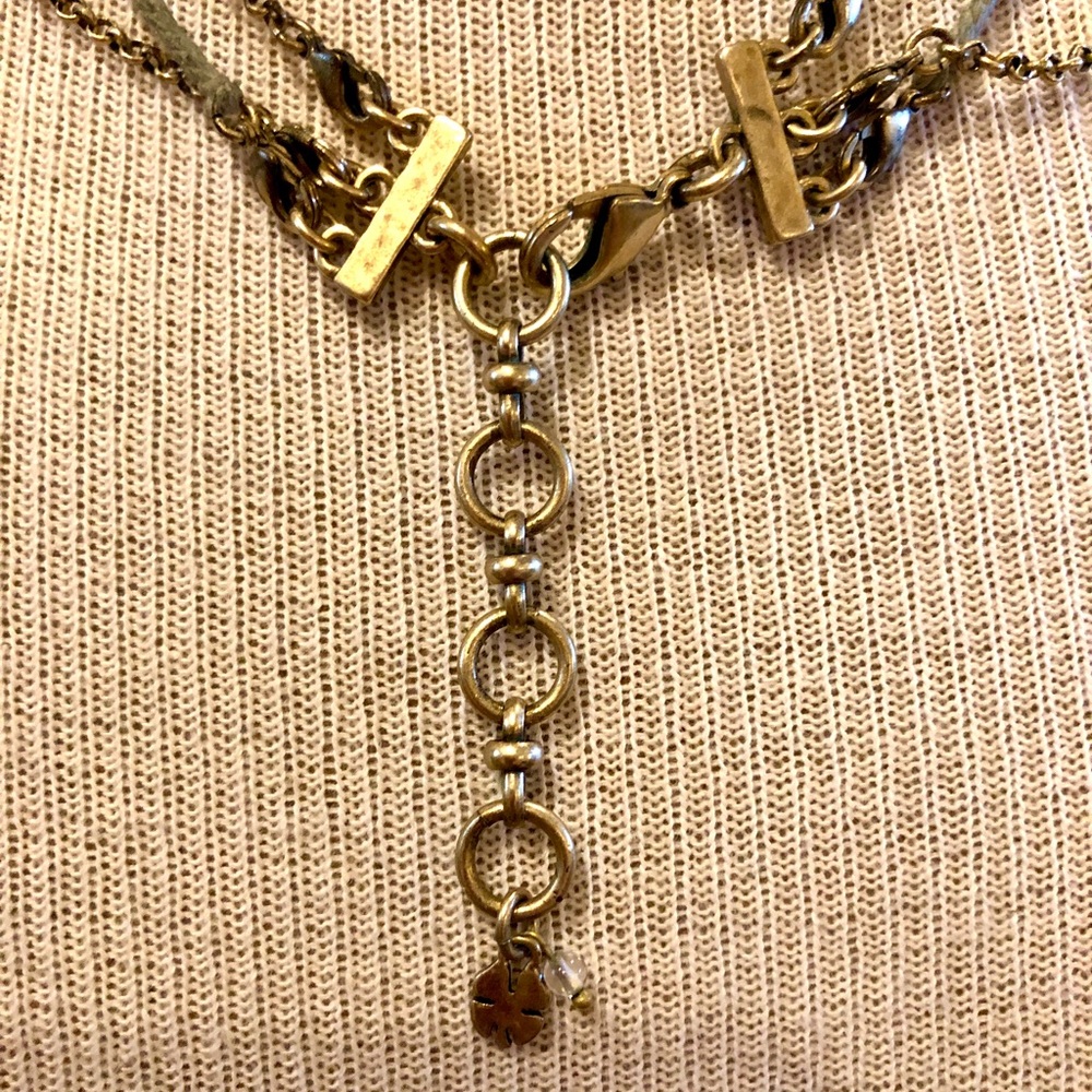 Lucky Brand Necklace triple strand- gold tone with gray cord - 4 circle pendant - Picture 13 of 13